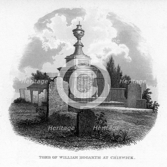 The tomb of William Hogarth at Chiswick, 1840. Artist: Unknown
