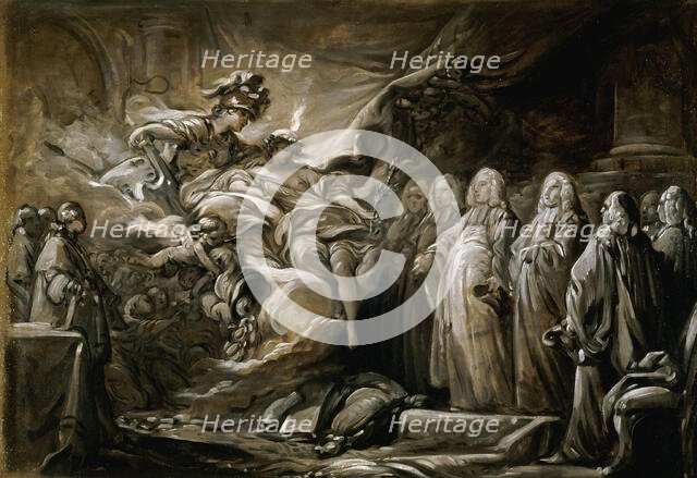 Le Prévôt des marchands et les Échevins de la Ville de Paris ; allégorie au traité de..., c1758-1768 Creator: Jean-Baptiste Deshays.