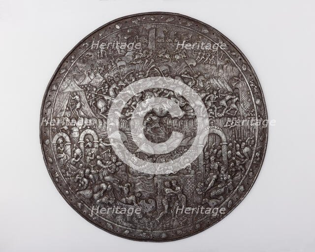 Shield Depicting the Siege of Troy, French, ca. 1580-90. Creator: Unknown.