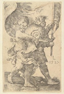 Two Boys with a Helmet and Standard, 1527. Creator: Lucas van Leyden.