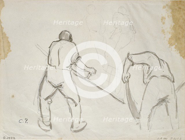 Three studies of a male harvester, c1870s. Artist: Camille Pissarro.