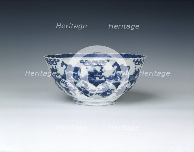 Bowl with horses carrying books, Qing dynasty, Kangxi period, China, 1662-1722. Artist: Unknown