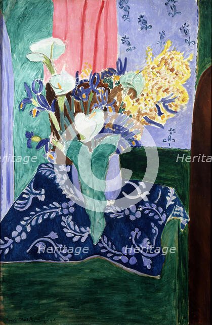 'Blue Vase with Flowers on a Blue Tablecloth', 1913.  Creator: Henri Matisse.