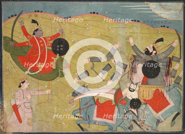 Krishna Vanquishing Vanasura: Scene from the Aniruddha Usha Section of Krishna Lila, c. 1840. Creator: Unknown.