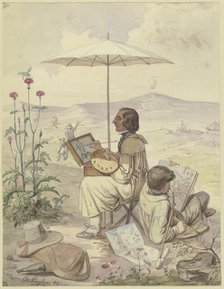 Painters Working Outdoors, 1842. Creator: Karl Heinrich Oeckinghaus.