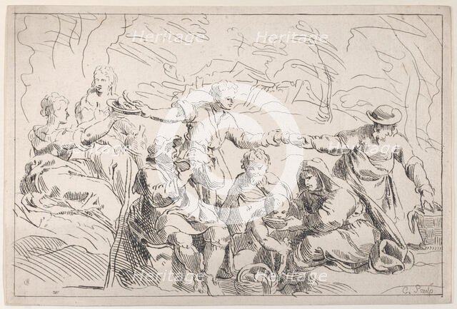 A Party Eating Outdoors, 18th century. Creator: Caylus, Anne-Claude-Philippe de.