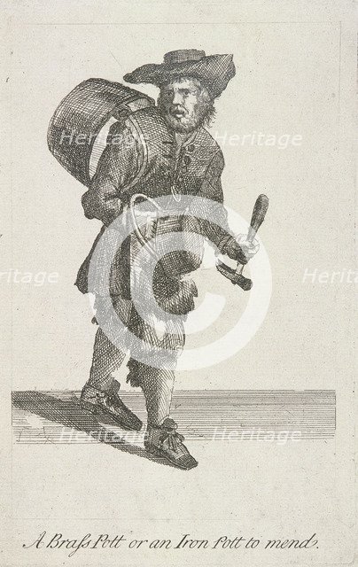 'A Brass Pott or an Iron Pott to mend', Cries of London, c1688. Artist: Anon