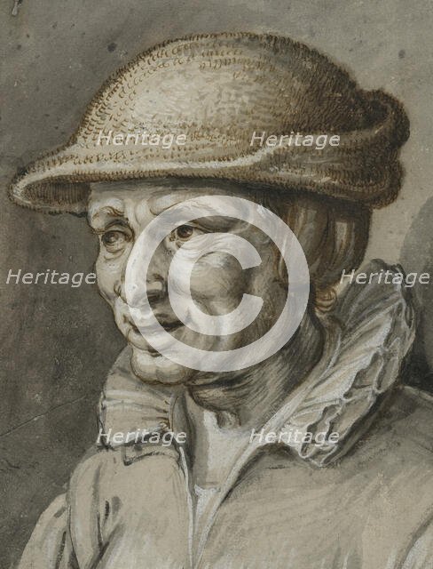 Portrait of an old woman in a leather cap, c17th century. Creator: Adriaen van de Venne.