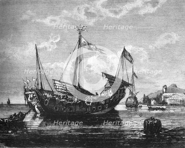 'View off Singapore - Chinese Junk Lying at Anchor', c1891. Creator: James Grant.