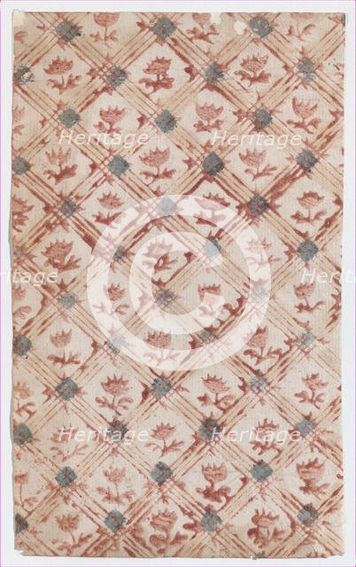 Sheet with grid and floral pattern, 19th century. Creator: Anon.