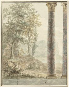 Design for mural with landscape and fragment of antique building, 1700-1800. Creator: Anon.