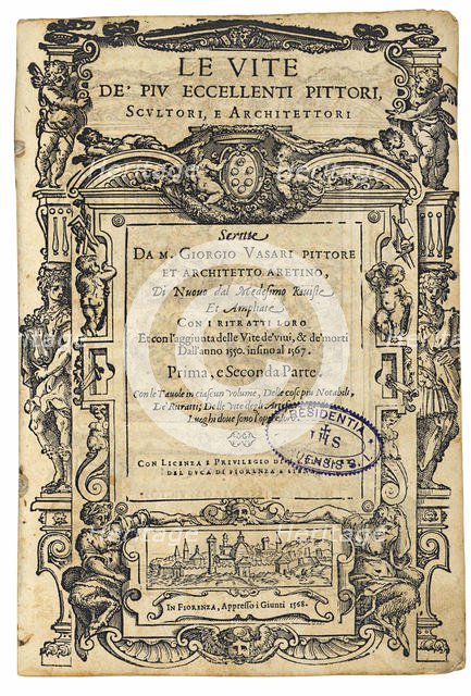 Title page from: Giorgio Vasari, The Lives of the Most Excellent Italian Painters, Sculptors…, 1568. Creator: Anonymous.