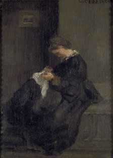 Mme Pissarro sewing, c1860. Creator: Camille Pissarro.
