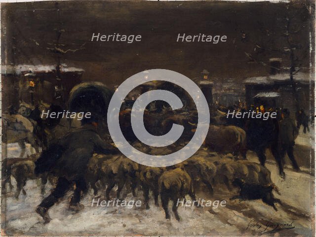 Entry of a herd into Paris, c1889. Creator: Alexandre Gaston Guignard.