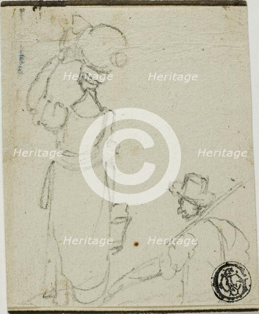 Man with Pole Following Woman with Jug on Head, n.d. Creator: Unknown.