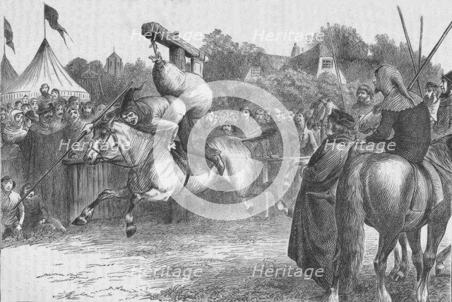 English merry-making in the 14th century: tilting at the quintain, 1905.  Artist: Unknown.