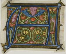 Decorated Initial "A" with Grotesque and Flora from a Choir Book, 15th century. Creator: Unknown.