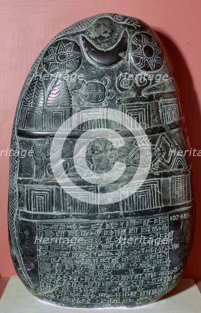 Babylonian boundary-stone recording a gift of land. Artist: Unknown