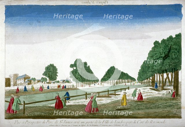 People walking in St James's Park, Westminster, London, c1760.                         Artist: Anon