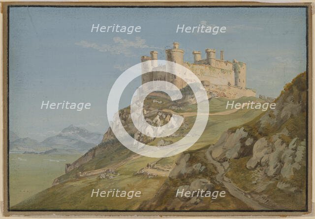 Harlech Castle in Meirionethshire with Snowdon at a distance, 1771. Creator: Paul Sandby.