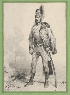 Standing soldier with his jacket on one shoulder, mid-19th century. Creator: Victor Adam.