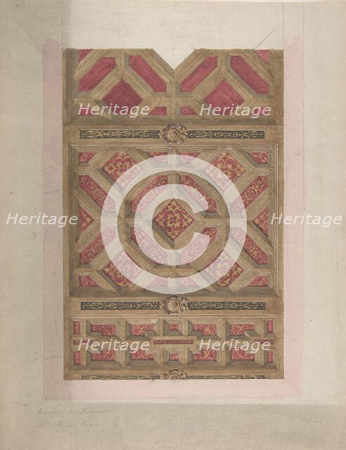 Design for Coffered Ceiling in Red and Gold, second half 19th century. Creators: Jules-Edmond-Charles Lachaise, Eugène-Pierre Gourdet.