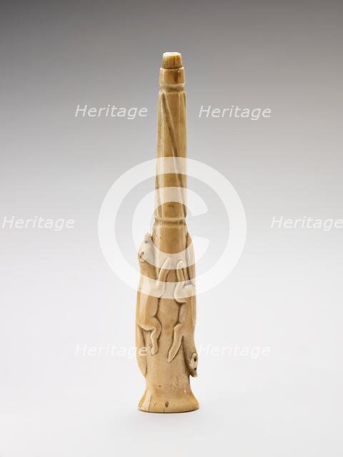 Carved harpoon foreshaft with two running foxes carved in relief, 1880-1920. Creator: Unknown.