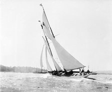 The schooner 'Flying Foam' sailing close-hauled in a good wind, 1910.  Creator: Kirk & Sons of Cowes.