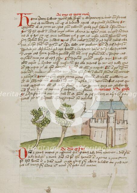 A Bird Perched in a Tree near a Town; Fables, third quarter of 15th century. Creator: Unknown.