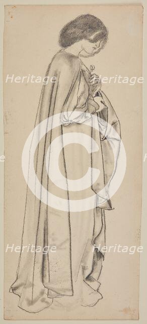 The Annunciation - Study for the Virgin, Woman holding a Flower, 1859-61. Creator: Sir Edward Coley Burne-Jones.