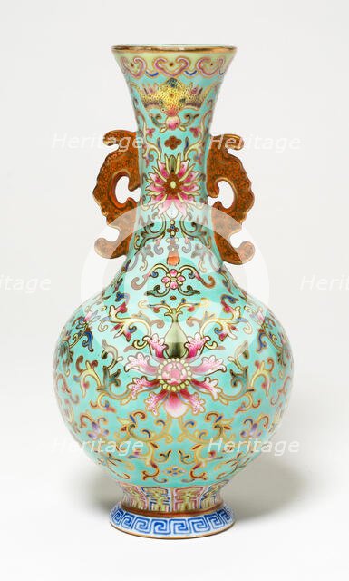 Vase with Dragon-Shaped Handles, Qing dynasty (1644-1911), Qianlong reign, prob. late 18th cent. Creator: Unknown.