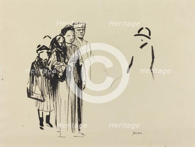 Woman and Two Children with German Soldiers, c. 1914/1919. Creator: Jean Louis Forain.