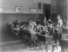 Washington, D.C. public schools, 6th Division - class using rulers and blocks, (1899?). Creator: Frances Benjamin Johnston.