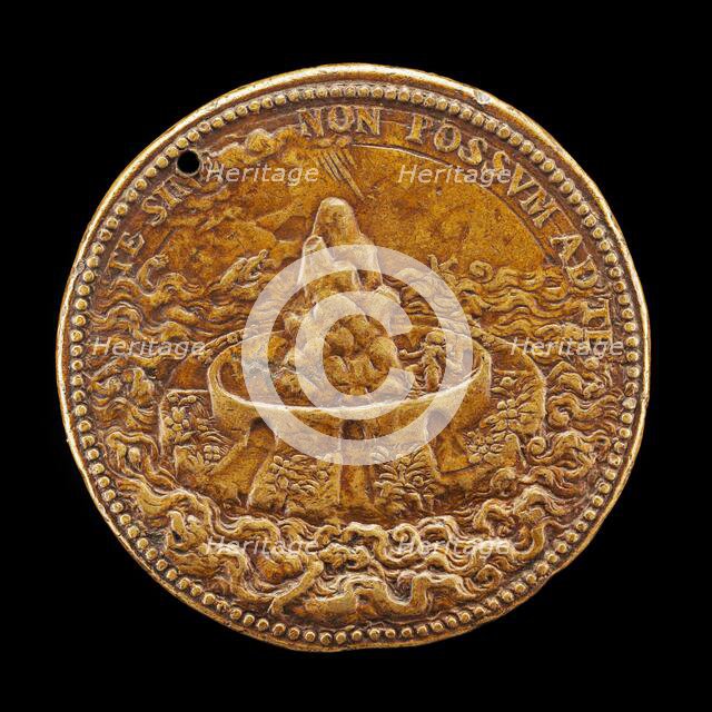 Island with High Wall and Rock [reverse], c. 1552/1584. Creator: Pietro Paolo Galeotti.