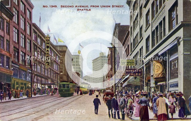 Second Avenue from Union Street, Seattle, Washington, USA, 1910. Artist: Unknown