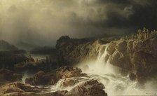 Rocky Landscape with Waterfall, 1859. Creator: Markus Larsson.