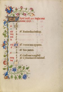 April Calendar Page; Book of Hours, after 1460. Creator: Unknown.