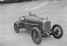 Aston Martin of GC Stead on the Members Banking at Brooklands, Surrey, c1920s. Artist: Bill Brunell.