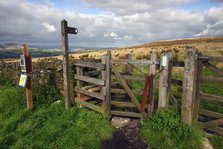 Public footpath sign and kissing gate, Longridge Fell, Lancashire.