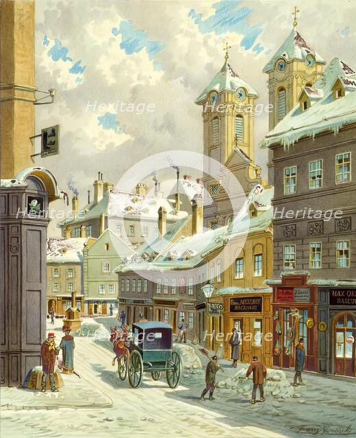 The Neustiftgasse in Vienna with the Ulrichskirche, undated. Creator: Franz Gerasch.