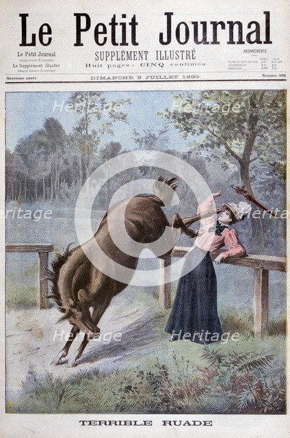 A young woman is kicked by a horse, 1898. Artist: Henri Meyer