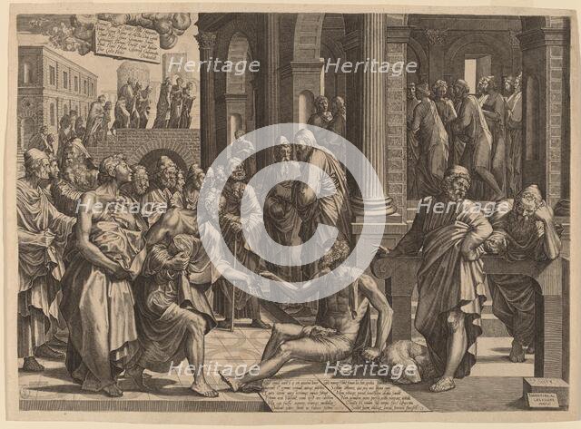 Apostles Peter and John Healing the Paralytic, 1553. Creator: Lambert Suavius.