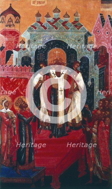 Elevation of the Cross during a Russian Orthodox service, 19th century. Artist: Anon