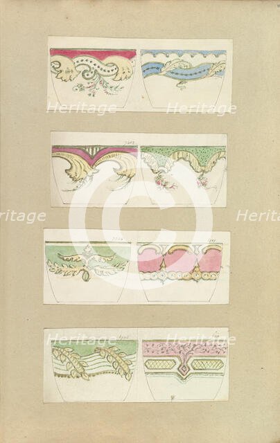 Eight Designs for Decorated Cups, 1845-55. Creator: Alfred Crowquill.