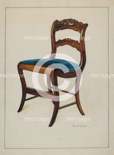 Mahogany Chair with Card Rose Design on UpperWrung, c. 1937. Creator: Florence Truelson.