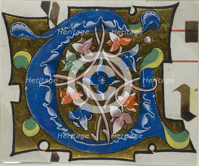 Decorated Initial "T" with Flowers from a Choirbook, 19th century imitation of 14th century style. Creator: Unknown.
