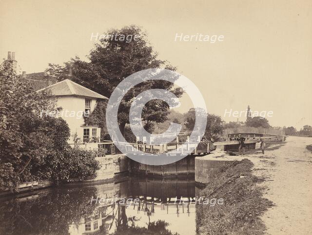 Lock-Keeper's Cottage and Lock Gates, 1850s. Creator: Unknown.