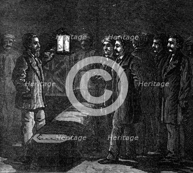 Arrival of Dr. Livingstone's remains: the coffin as it lay in the Malwa, 1874. Creator: Unknown.