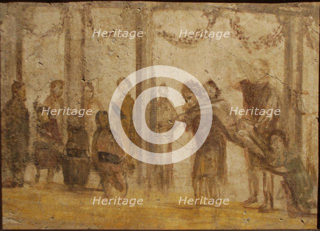 The Punishment of a Pupil. Fresco from the house of Julia Felix, 1st century. Creator: Roman-Pompeian wall painting.