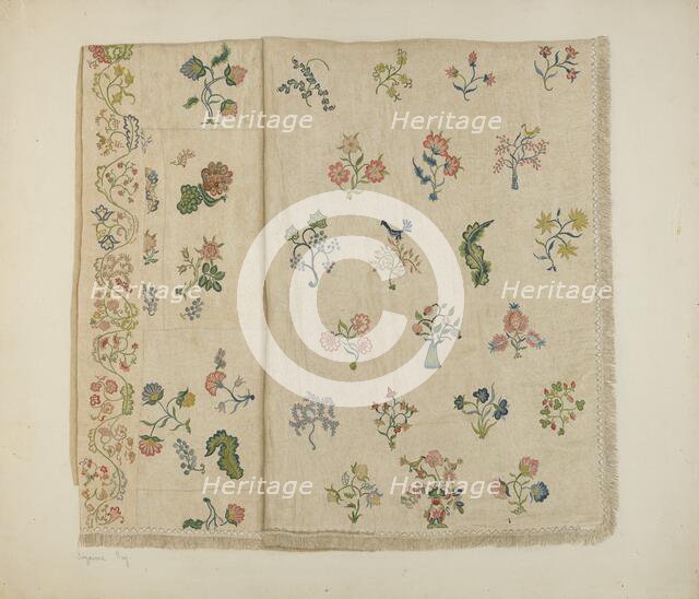 Crewel Embroidered Bedspread, c. 1941. Creator: Suzanne Roy.